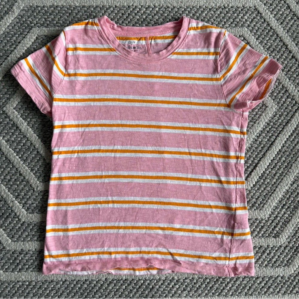J. Crew Factory Women’s Pink, Orange, White Striped Tee Size M